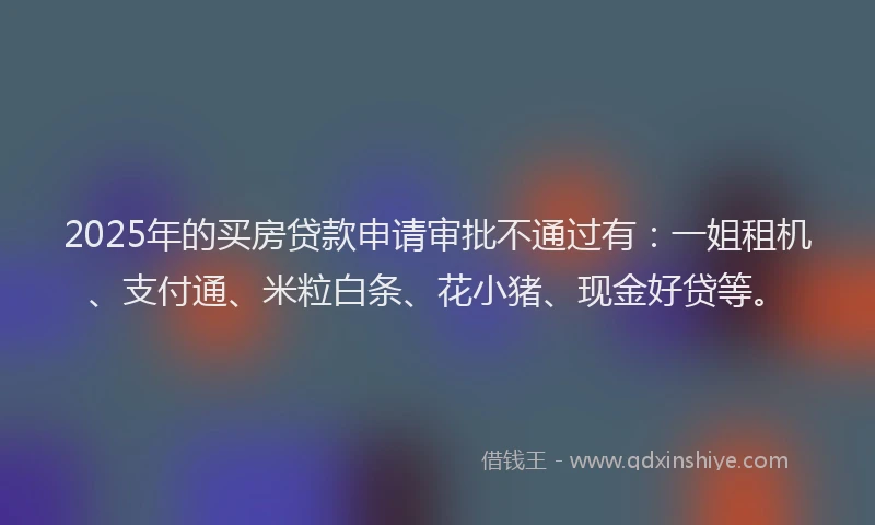 2025年的买房贷款申请审批不通过有：一姐租机、支付通、米粒白条、花小猪、现金好贷等。