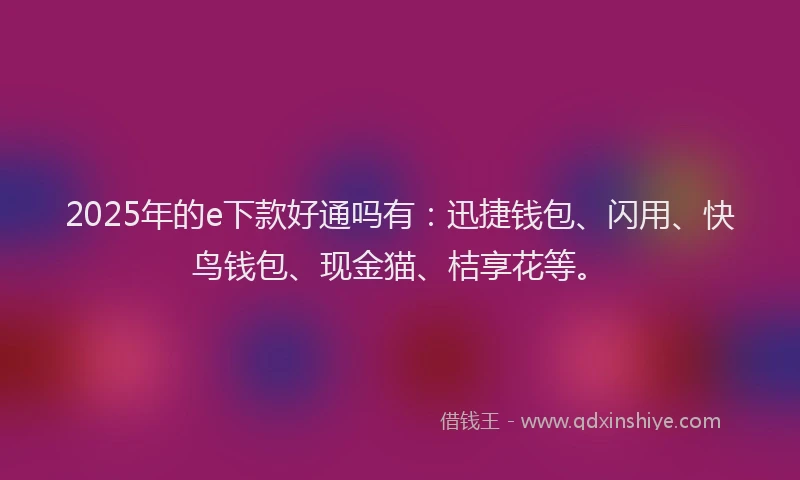 2025年的e下款好通吗有：迅捷钱包、闪用、快鸟钱包、现金猫、桔享花等。