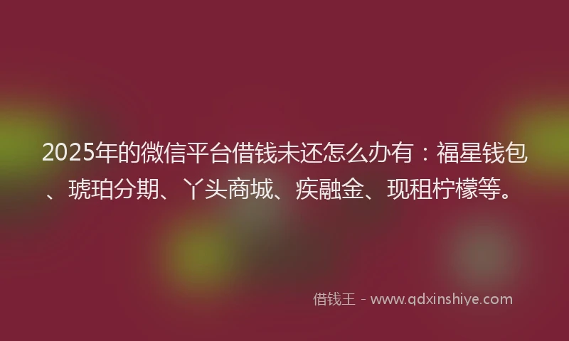 2025年的微信平台借钱未还怎么办有：福星钱包、琥珀分期、丫头商城、疾融金、现租柠檬等。