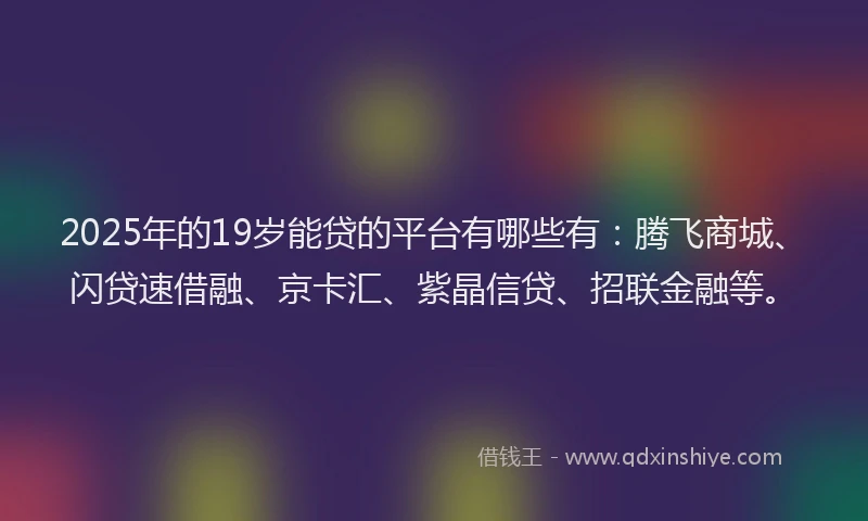 2025年的19岁能贷的平台有哪些有：腾飞商城、闪贷速借融、京卡汇、紫晶信贷、招联金融等。