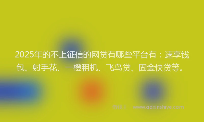2025年的不上征信的网贷有哪些平台有：速享钱包、射手花、一橙租机、飞鸟贷、固金快贷等。