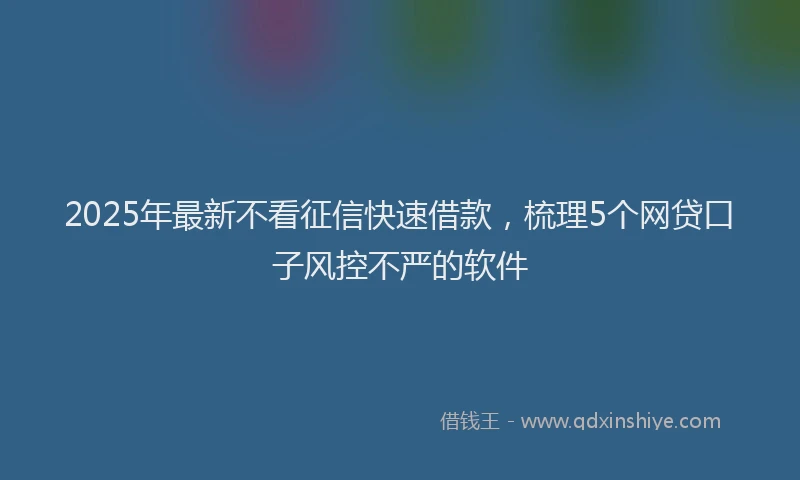 2025年最新不看征信快速借款，梳理5个网贷口子风控不严的软件
