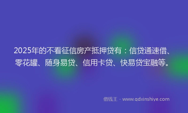 2025年的不看征信房产抵押贷有：信贷通速借、零花罐、随身易贷、信用卡贷、快易贷宝融等。
