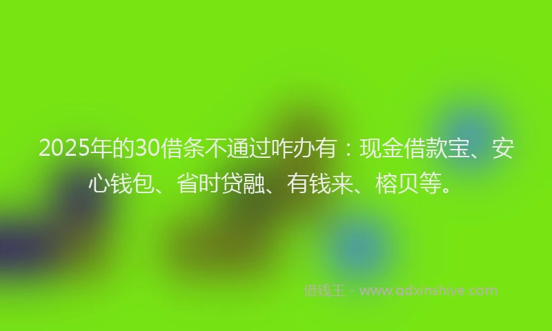 2025年的30借条不通过咋办有：现金借款宝、安心钱包、省时贷融、有钱来、榕贝等。