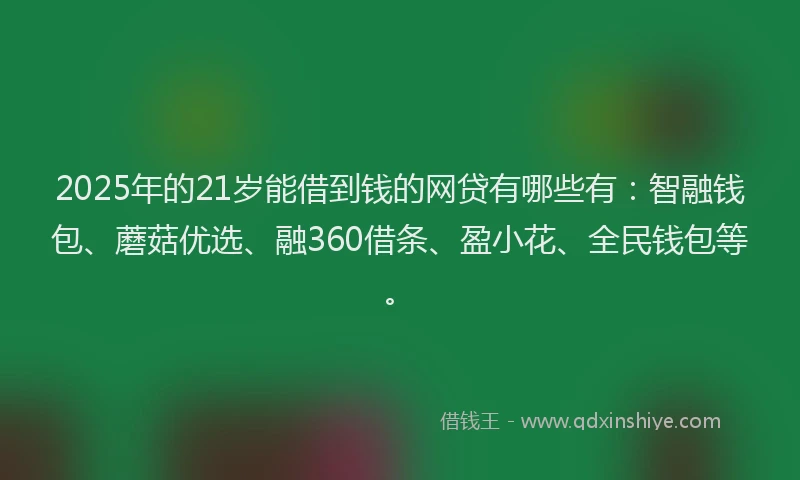 2025年的21岁能借到钱的网贷有哪些有：智融钱包、蘑菇优选、融360借条、盈小花、全民钱包等。