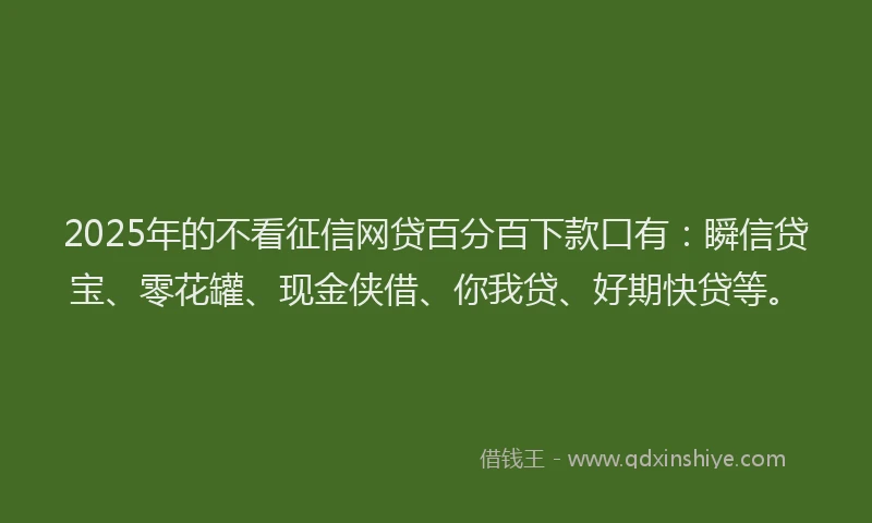 2025年的不看征信网贷百分百下款口有：瞬信贷宝、零花罐、现金侠借、你我贷、好期快贷等。
