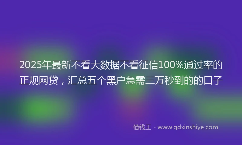 2025年最新不看大数据不看征信100%通过率的正规网贷，汇总五个黑户急需三万秒到的的口子
