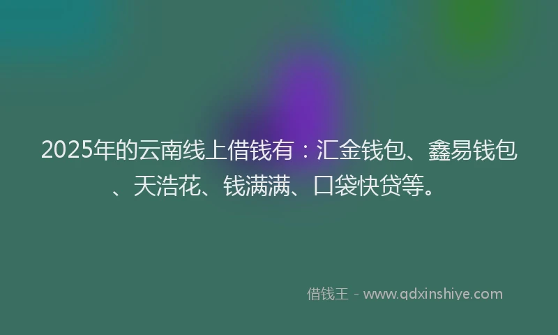 2025年的云南线上借钱有：汇金钱包、鑫易钱包、天浩花、钱满满、口袋快贷等。