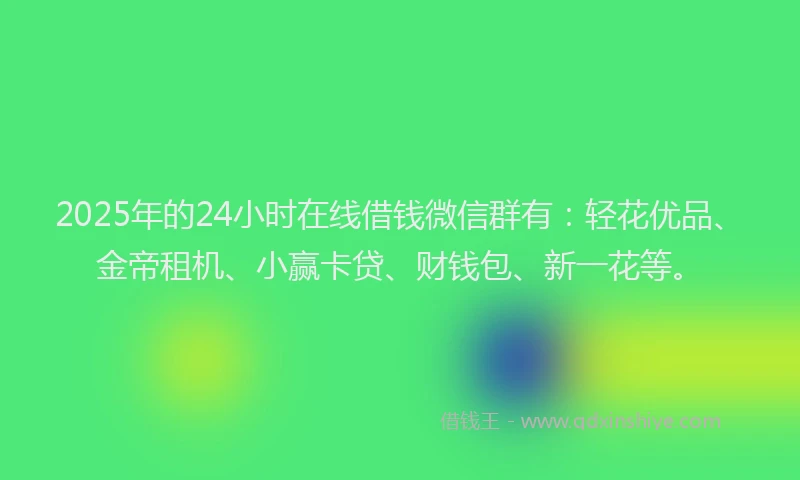 2025年的24小时在线借钱微信群有：轻花优品、金帝租机、小赢卡贷、财钱包、新一花等。