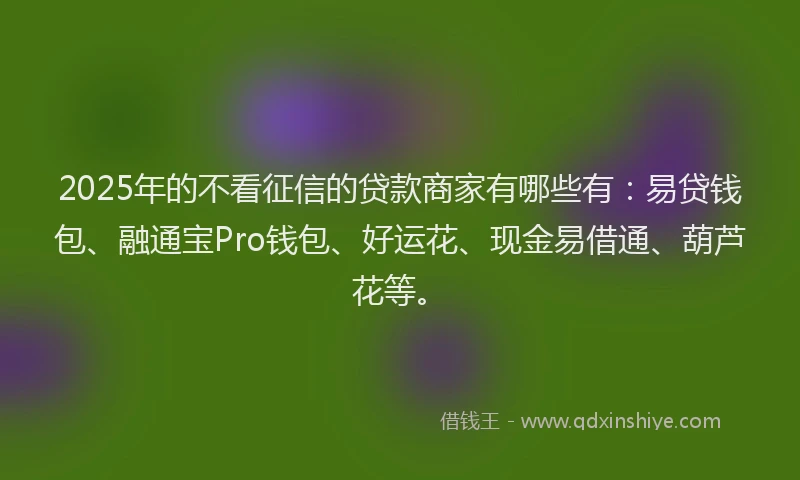 2025年的不看征信的贷款商家有哪些有：易贷钱包、融通宝Pro钱包、好运花、现金易借通、葫芦花等。