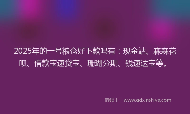 2025年的一号粮仓好下款吗有：现金站、森森花呗、借款宝速贷宝、珊瑚分期、钱速达宝等。