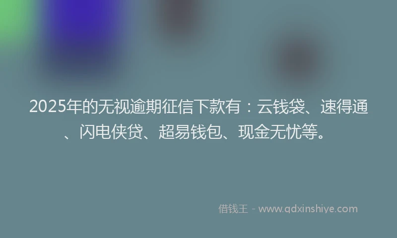 2025年的无视逾期征信下款有：云钱袋、速得通、闪电侠贷、超易钱包、现金无忧等。
