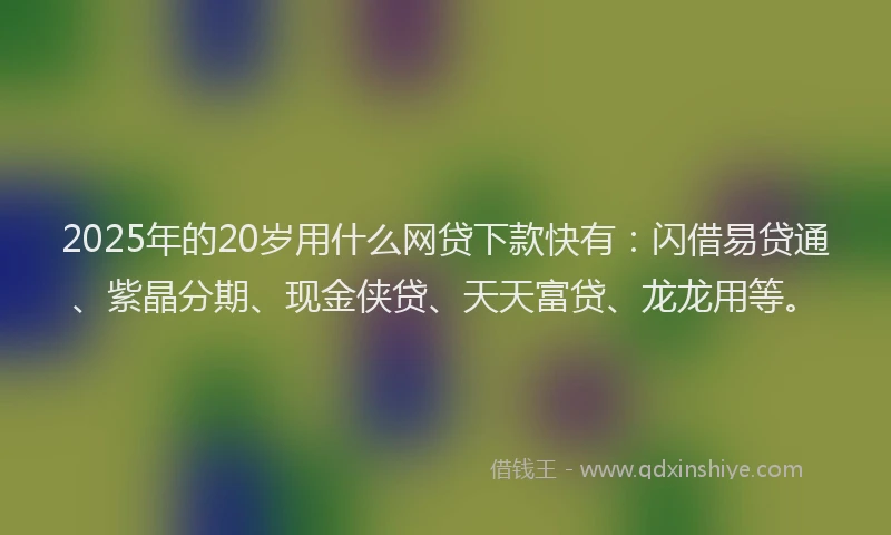 2025年的20岁用什么网贷下款快有：闪借易贷通、紫晶分期、现金侠贷、天天富贷、龙龙用等。