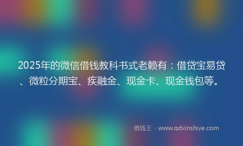 2025年的微信借钱教科书式老赖有：借贷宝易贷、微粒分期宝、疾融金、现金卡、现金钱包等。