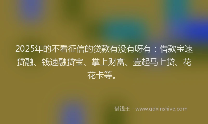 2025年的不看征信的贷款有没有呀有：借款宝速贷融、钱速融贷宝、掌上财富、壹起马上贷、花花卡等。