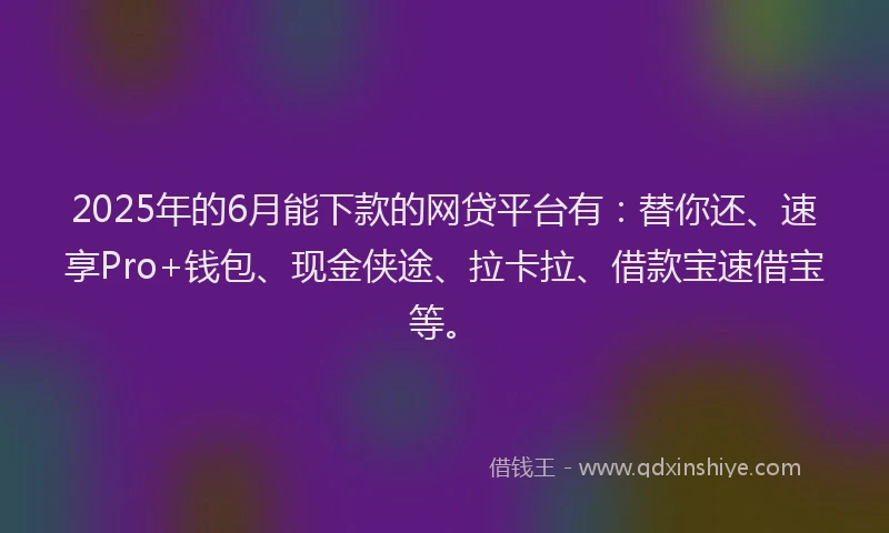 2025年的6月能下款的网贷平台有：替你还、速享Pro+钱包、现金侠途、拉卡拉、借款宝速借宝等。