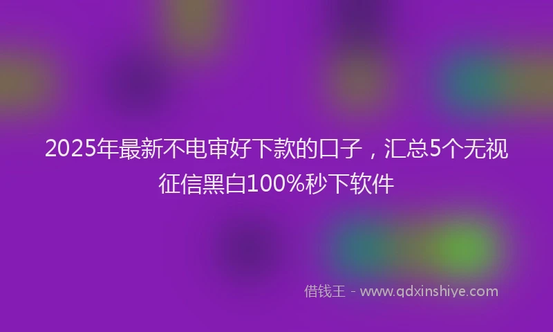 2025年最新不电审好下款的口子，汇总5个无视征信黑白100%秒下软件