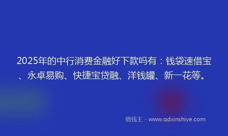 2025年的中行消费金融好下款吗有：钱袋速借宝、永卓易购、快捷宝贷融、洋钱罐、新一花等。