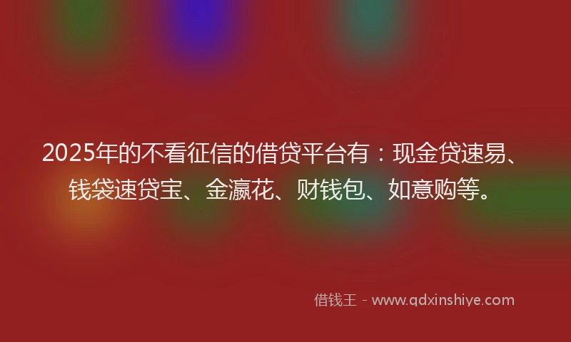 2025年的不看征信的借贷平台有：现金贷速易、钱袋速贷宝、金瀛花、财钱包、如意购等。
