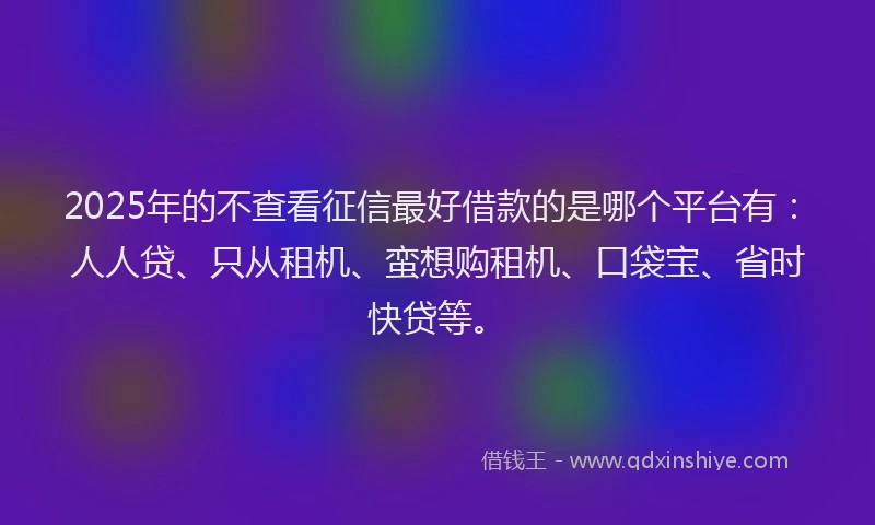 2025年的不查看征信最好借款的是哪个平台有：人人贷、只从租机、蛮想购租机、口袋宝、省时快贷等。