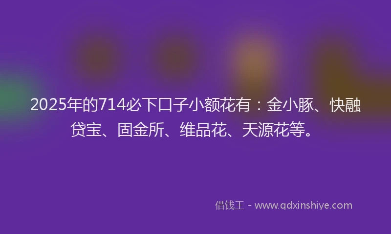 2025年的714必下口子小额花有：金小豚、快融贷宝、固金所、维品花、天源花等。