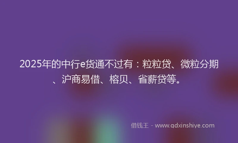 2025年的中行e货通不过有：粒粒贷、微粒分期、沪商易借、榕贝、省薪贷等。