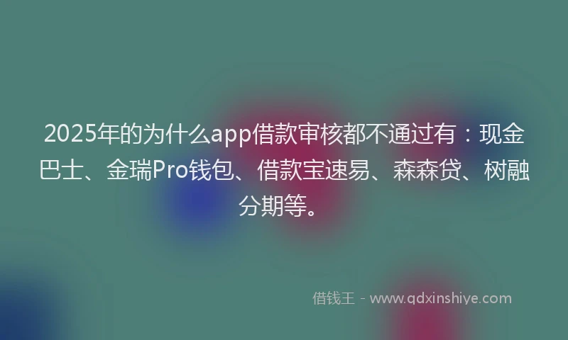 2025年的为什么app借款审核都不通过有：现金巴士、金瑞Pro钱包、借款宝速易、森森贷、树融分期等。