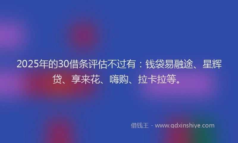 2025年的30借条评估不过有：钱袋易融途、星辉贷、享来花、嗨购、拉卡拉等。