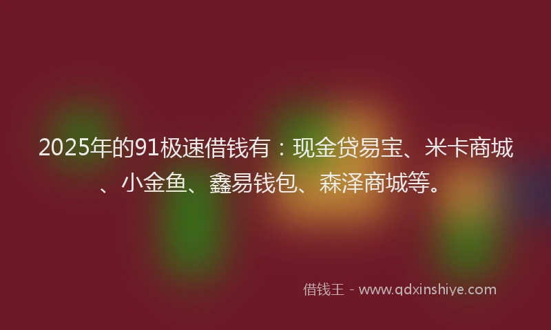 2025年的91极速借钱有：现金贷易宝、米卡商城、小金鱼、鑫易钱包、森泽商城等。