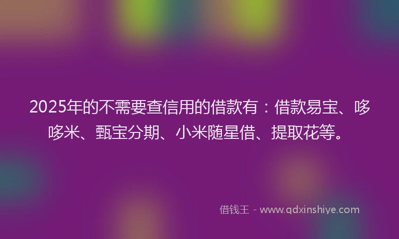 2025年的不需要查信用的借款有：借款易宝、哆哆米、甄宝分期、小米随星借、提取花等。