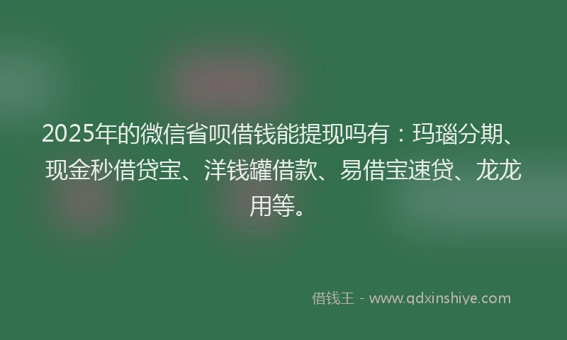 2025年的微信省呗借钱能提现吗有：玛瑙分期、现金秒借贷宝、洋钱罐借款、易借宝速贷、龙龙用等。
