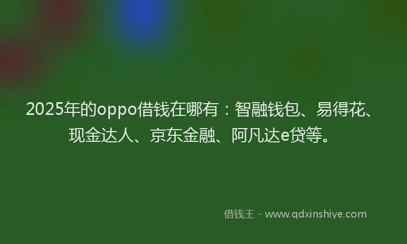 2025年的oppo借钱在哪有：智融钱包、易得花、现金达人、京东金融、阿凡达e贷等。