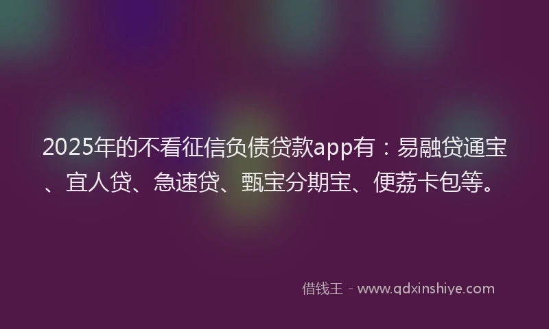 2025年的不看征信负债贷款app有：易融贷通宝、宜人贷、急速贷、甄宝分期宝、便荔卡包等。