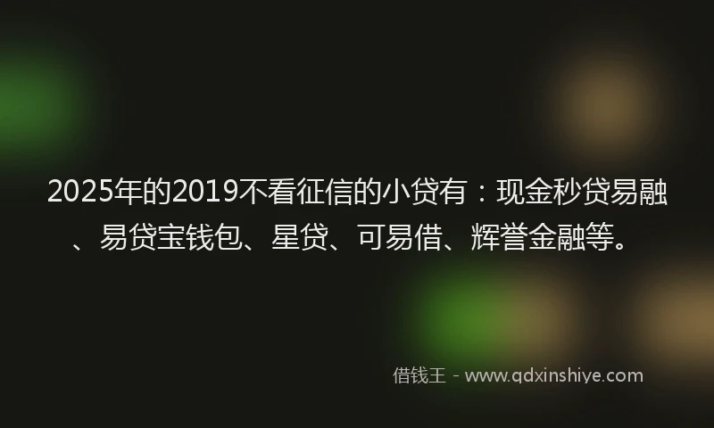 2025年的2019不看征信的小贷有：现金秒贷易融、易贷宝钱包、星贷、可易借、辉誉金融等。