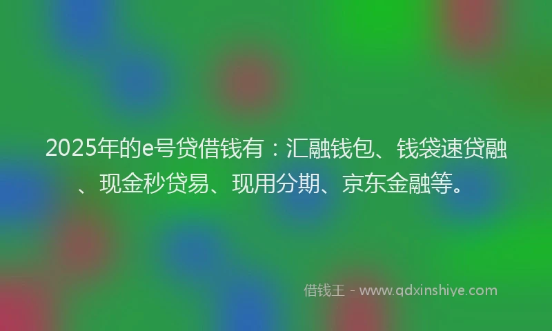 2025年的e号贷借钱有：汇融钱包、钱袋速贷融、现金秒贷易、现用分期、京东金融等。