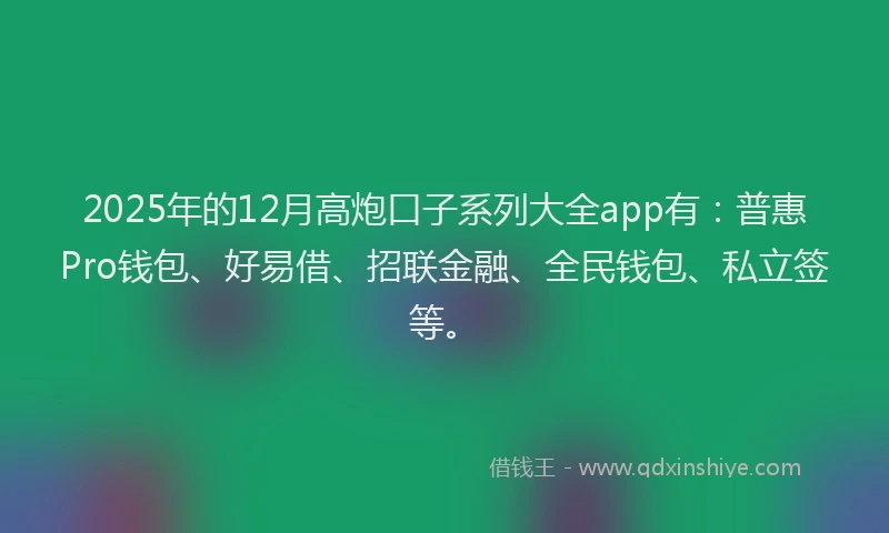 2025年的12月高炮口子系列大全app有：普惠Pro钱包、好易借、招联金融、全民钱包、私立签等。