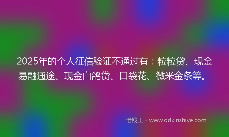2025年的个人征信验证不通过有：粒粒贷、现金易融通途、现金白鸽贷、口袋花、微米金条等。