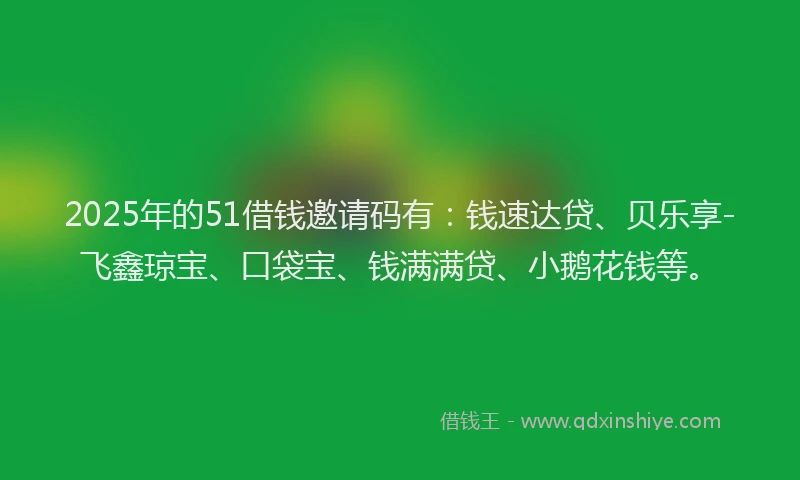 2025年的51借钱邀请码有：钱速达贷、贝乐享-飞鑫琼宝、口袋宝、钱满满贷、小鹅花钱等。