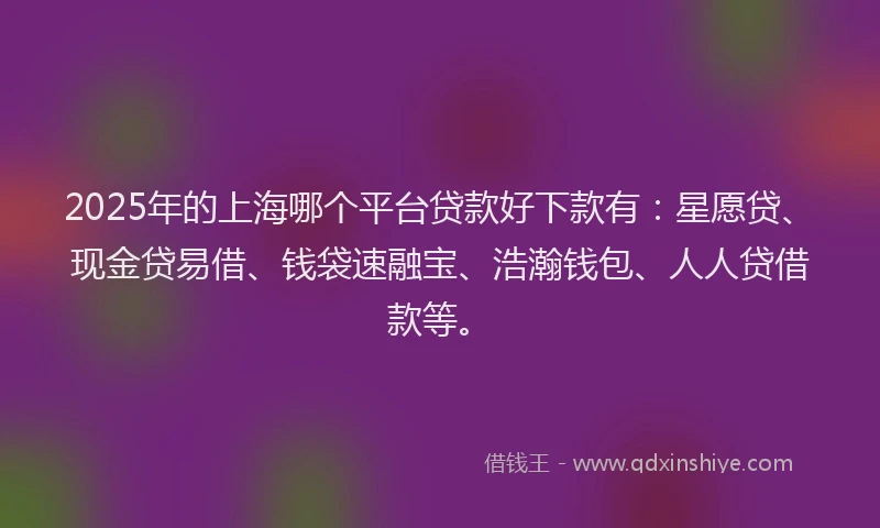 2025年的上海哪个平台贷款好下款有：星愿贷、现金贷易借、钱袋速融宝、浩瀚钱包、人人贷借款等。