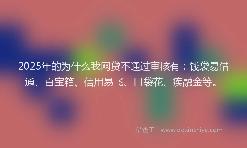 2025年的为什么我网贷不通过审核有：钱袋易借通、百宝箱、信用易飞、口袋花、疾融金等。
