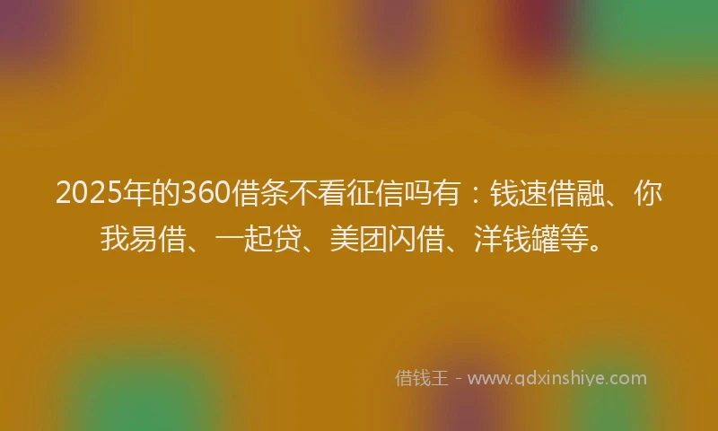 2025年的360借条不看征信吗有：钱速借融、你我易借、一起贷、美团闪借、洋钱罐等。