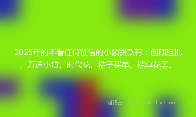 2025年的不看任何征信的小额贷款有：创硕租机、万通小贷、时代花、桔子买单、桔享花等。