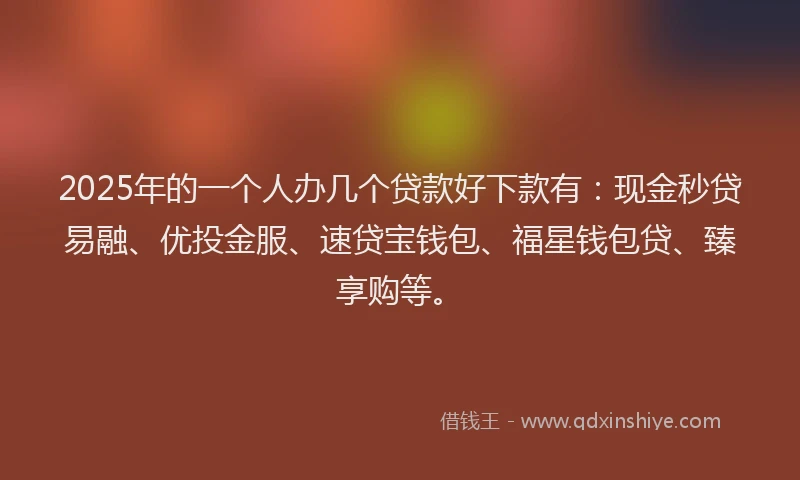 2025年的一个人办几个贷款好下款有：现金秒贷易融、优投金服、速贷宝钱包、福星钱包贷、臻享购等。
