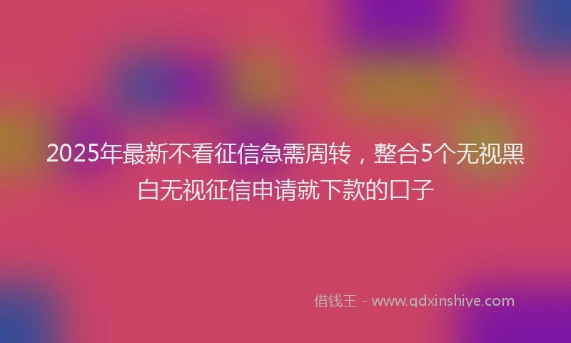 2025年最新不看征信急需周转，整合5个无视黑白无视征信申请就下款的口子