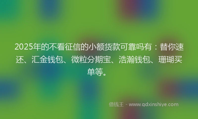 2025年的不看征信的小额货款可靠吗有：替你速还、汇金钱包、微粒分期宝、浩瀚钱包、珊瑚买单等。
