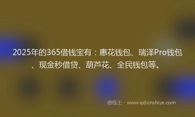 2025年的365借钱宝有：惠花钱包、瑞泽Pro钱包、现金秒借贷、葫芦花、全民钱包等。