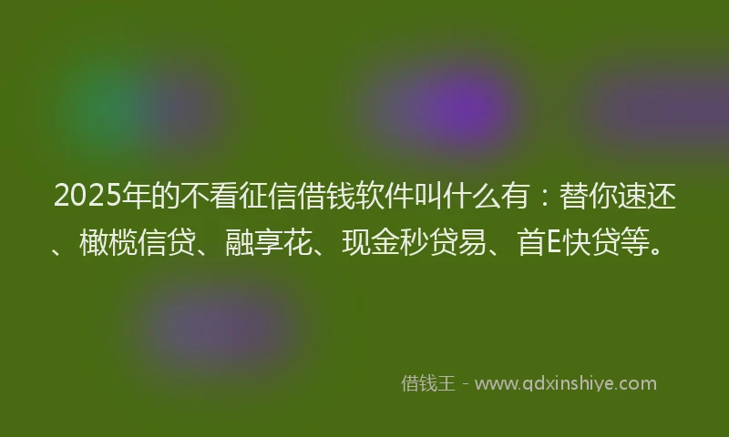 2025年的不看征信借钱软件叫什么有：替你速还、橄榄信贷、融享花、现金秒贷易、首E快贷等。
