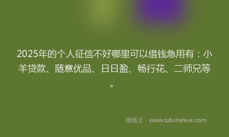2025年的个人征信不好哪里可以借钱急用有：小羊贷款、随意优品、日日盈、畅行花、二师兄等。