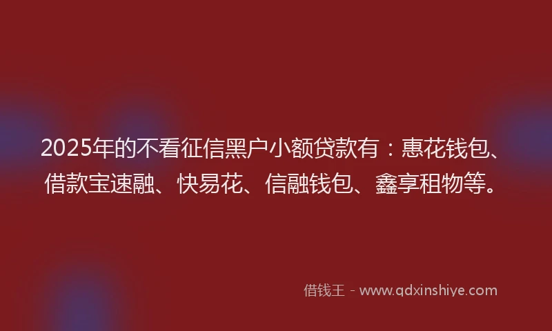 2025年的不看征信黑户小额贷款有：惠花钱包、借款宝速融、快易花、信融钱包、鑫享租物等。