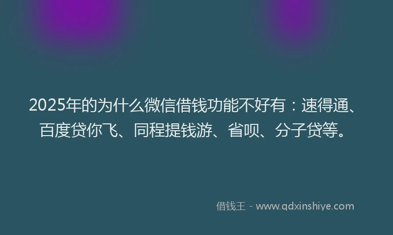 2025年的为什么微信借钱功能不好有：速得通、百度贷你飞、同程提钱游、省呗、分子贷等。